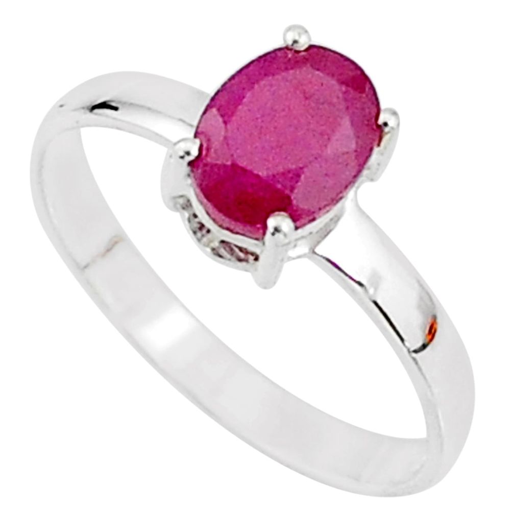 2.35cts natural red ruby 925 sterling silver solitaire ring size 7.5 t7299