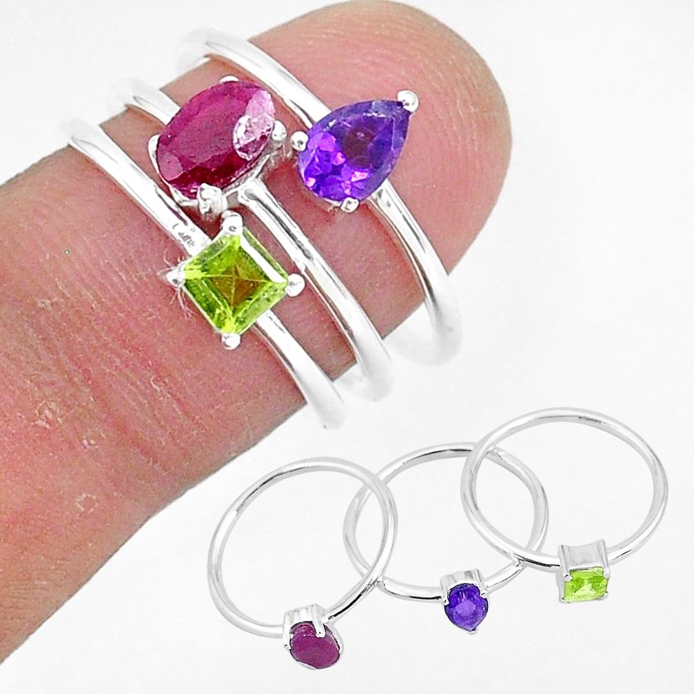 2.89cts natural red ruby amethyst 925 sterling silver 3 rings size 6.5 r93079