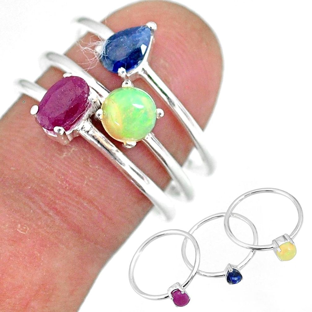 3.25cts natural red ruby ethiopian opal 925 silver 3 rings size 8 r92415