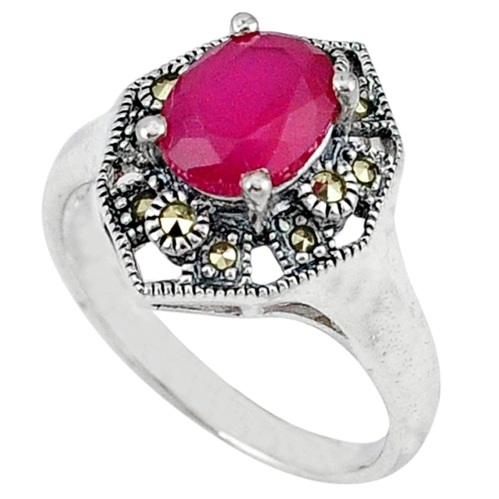 Natural red ruby marcasite 925 sterling silver ring jewelry size 8.5 c17368