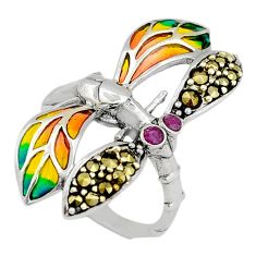 0.60cts natural red ruby marcasite enamel silver dragonfly ring size 6.5 c29662