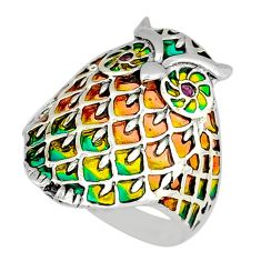 0.18cts natural red ruby orange green enamel 925 silver owl ring size 7.5 c29674