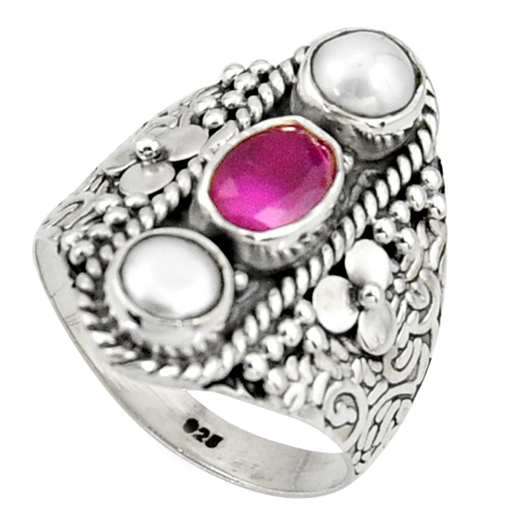 3.91cts natural red ruby pearl 925 sterling silver ring jewelry size 8 r38005