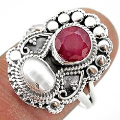 3.40cts natural red ruby pearl 925 sterling silver ring jewelry size 8 t69483