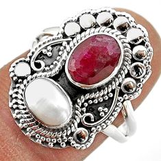 3.83cts natural red ruby pearl 925 sterling silver ring jewelry size 7.5 t69498