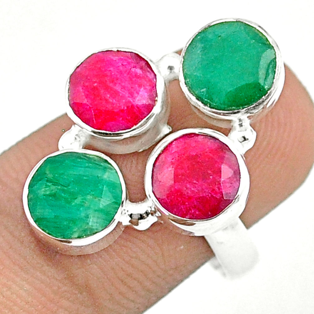 9.56cts natural red ruby round emerald 925 sterling silver ring size 7 u32276