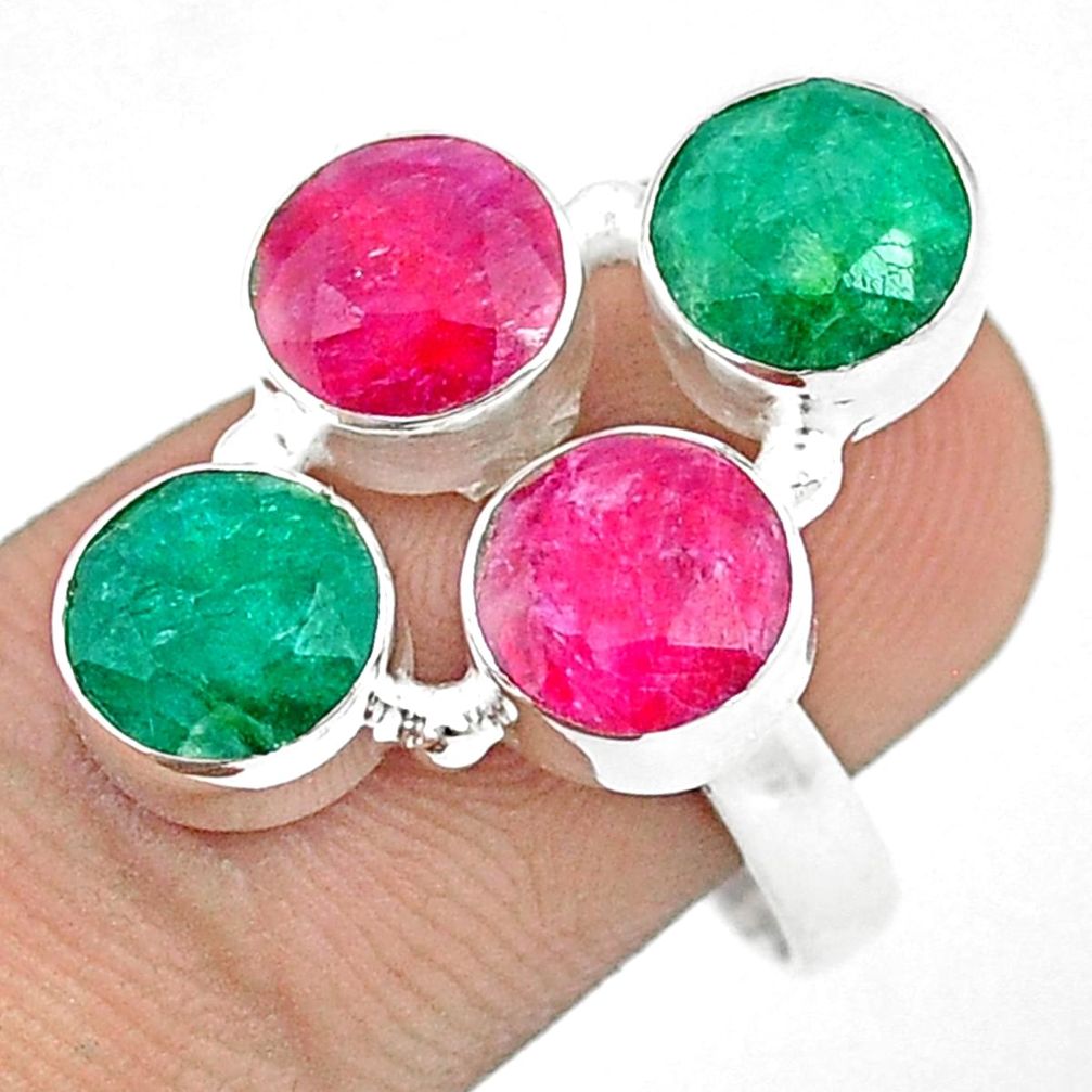 9.41cts natural red ruby round emerald 925 sterling silver ring size 7.5 u32274