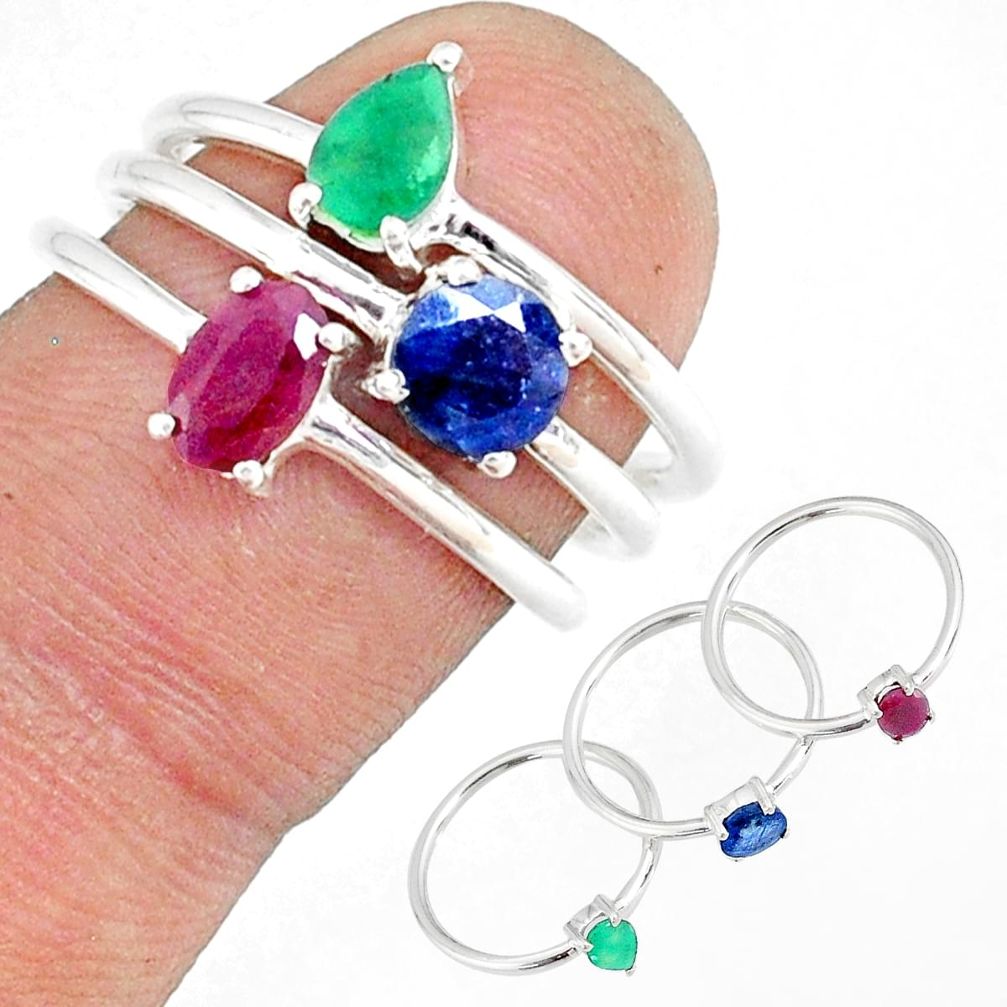 2.97cts natural red ruby sapphire 925 sterling silver 3 rings size 7 r79836