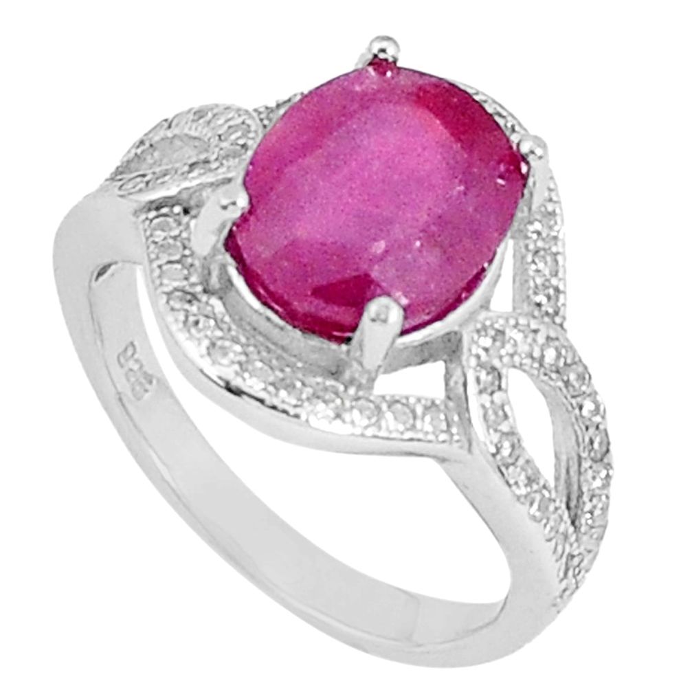 4.82cts natural red ruby topaz 925 silver solitaire ring jewelry size 6 c17746