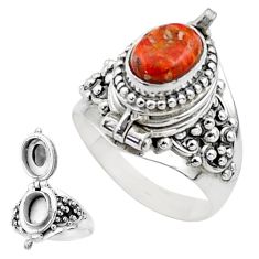 2.10cts natural red sponge coral 925 silver poison box ring size 7 t73326