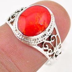 3.72cts natural red sponge coral 925 silver solitaire ring jewelry size 7 t91866