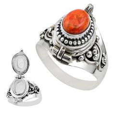 1.97cts natural red sponge coral oval 925 silver poison box ring size 7.5 t73330