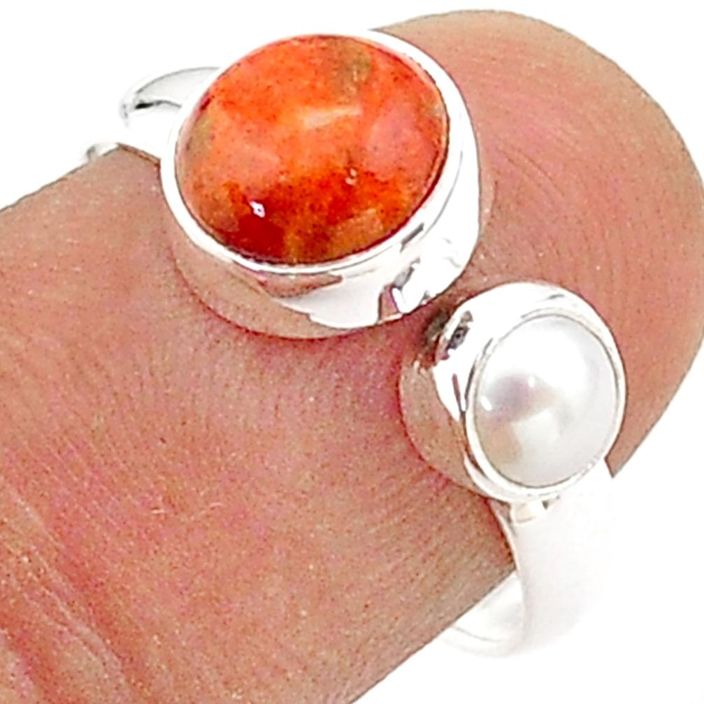 3.82cts natural red sponge coral pearl 925 silver adjustable ring size 8 t65507