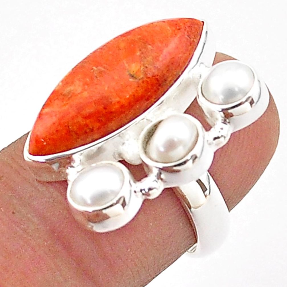 13.55cts natural red sponge coral pearl 925 sterling silver ring size 6 t65552