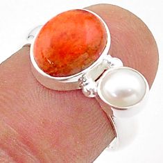 4.61cts natural red sponge coral pearl 925 sterling silver ring size 7 t65535