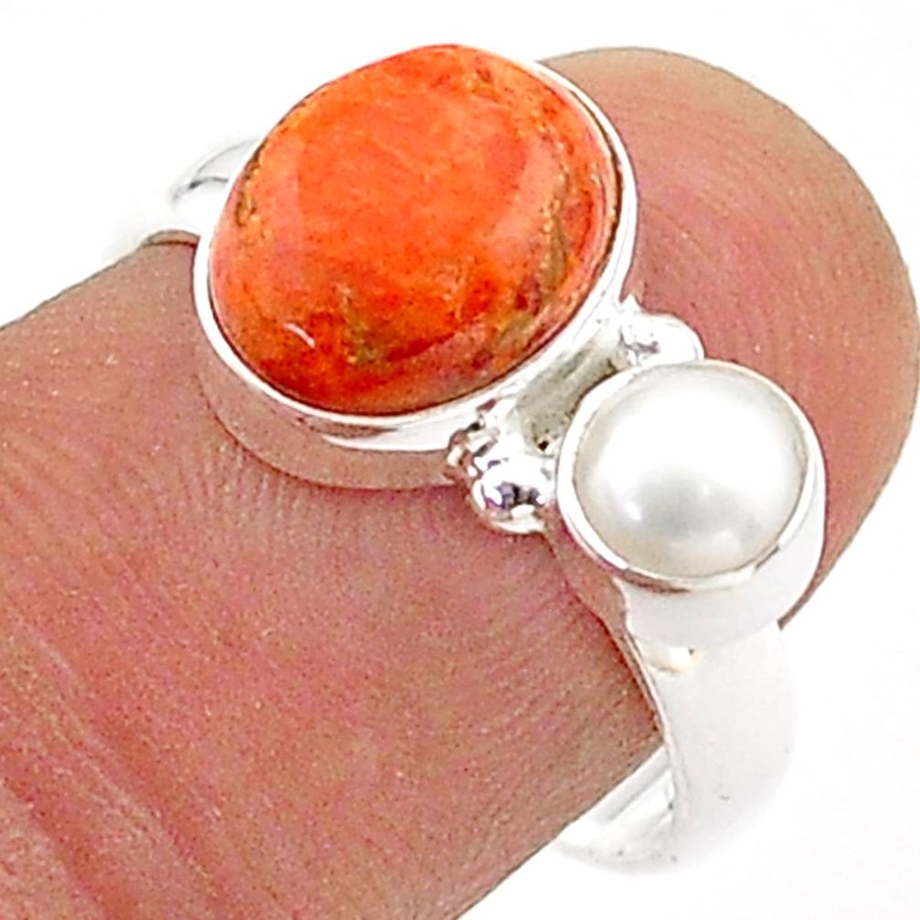 4.84cts natural red sponge coral pearl 925 sterling silver ring size 8 t65521
