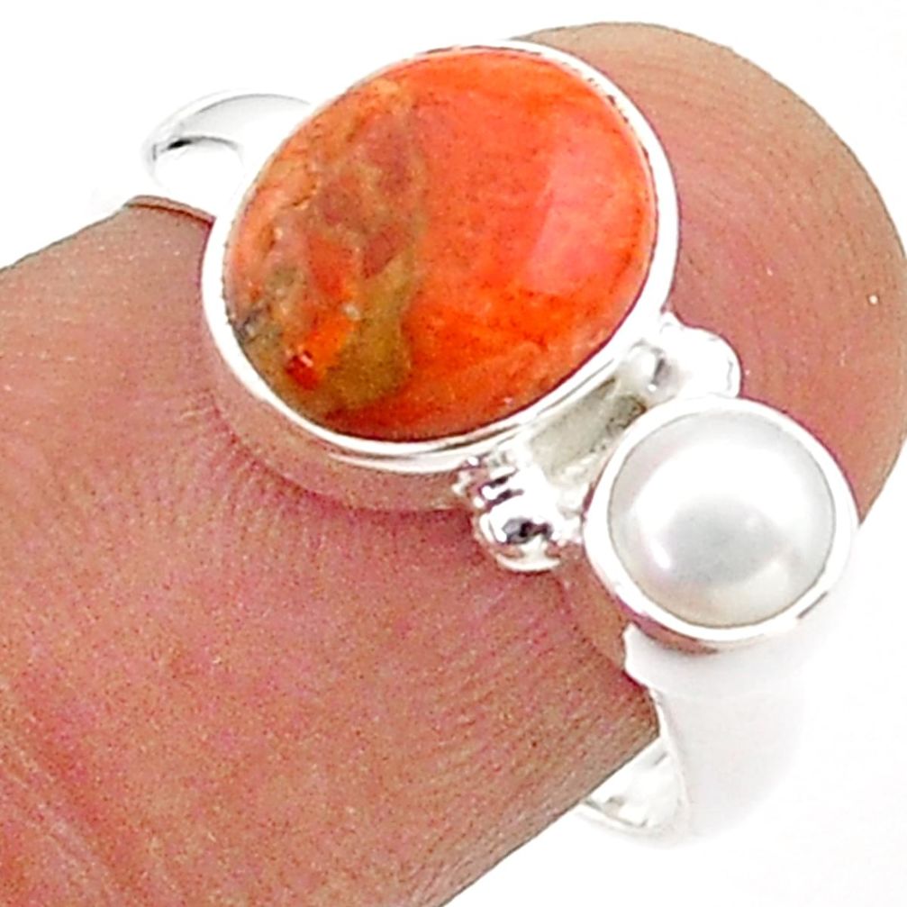 4.67cts natural red sponge coral pearl 925 sterling silver ring size 8 t65526