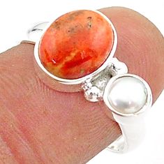 4.84cts natural red sponge coral pearl 925 sterling silver ring size 8 t65531