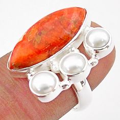 13.09cts natural red sponge coral pearl 925 sterling silver ring size 6.5 t65557