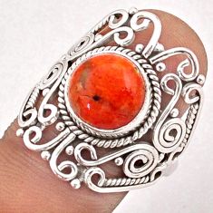 5.53cts natural red sponge coral round 925 sterling silver ring size 8.5 t91102