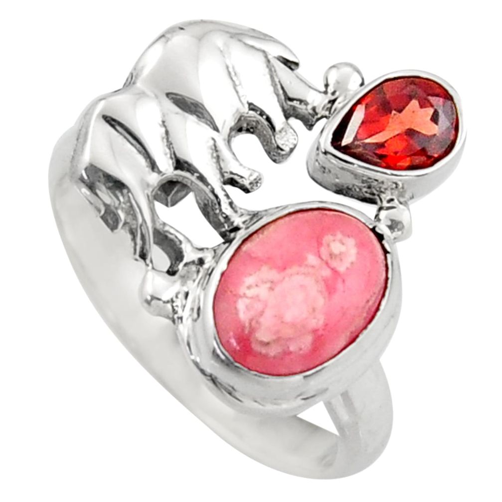 4.74cts natural rhodochrosite inca rose 925 silver elephant ring size 7 d46069