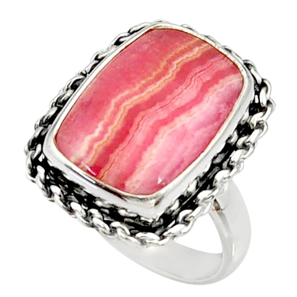 10.24cts natural rhodochrosite inca rose 925 silver solitaire ring size 7 r28022
