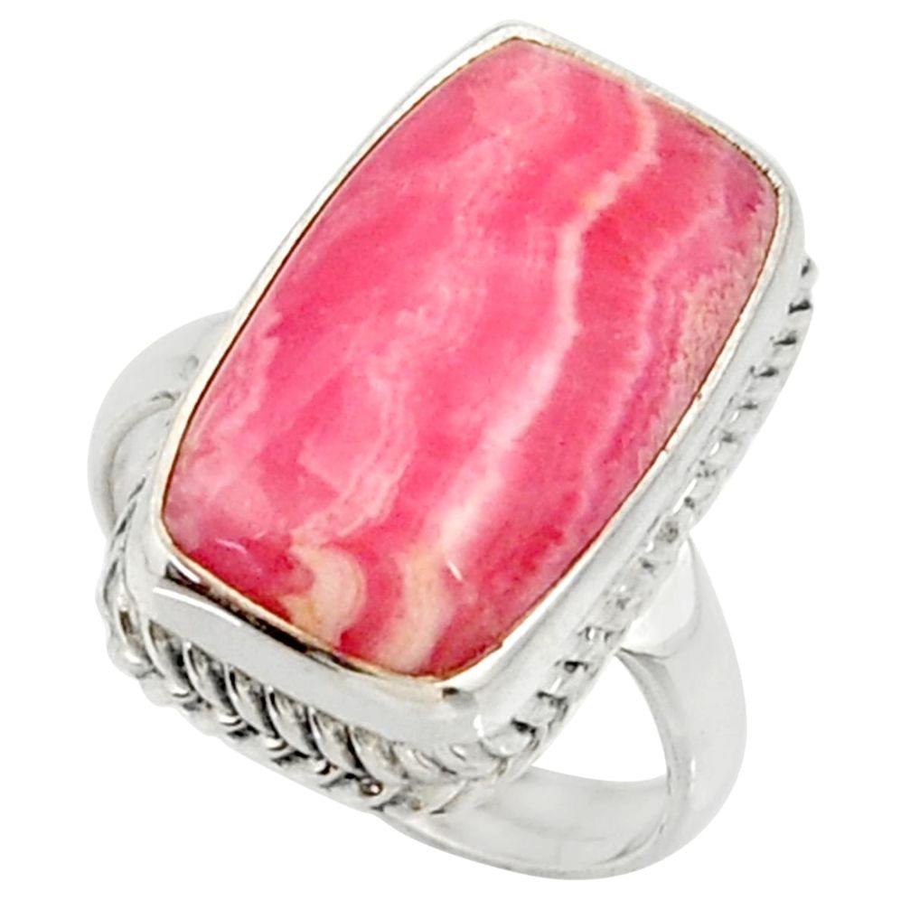 12.62cts natural rhodochrosite inca rose 925 silver solitaire ring size 7 r28027