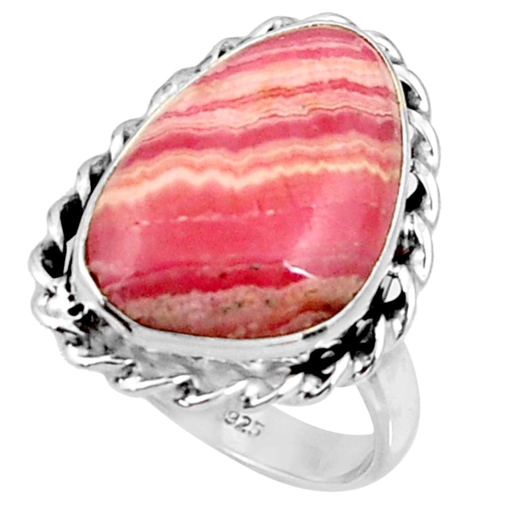 12.83cts natural rhodochrosite inca rose 925 silver solitaire ring size 8 r28002