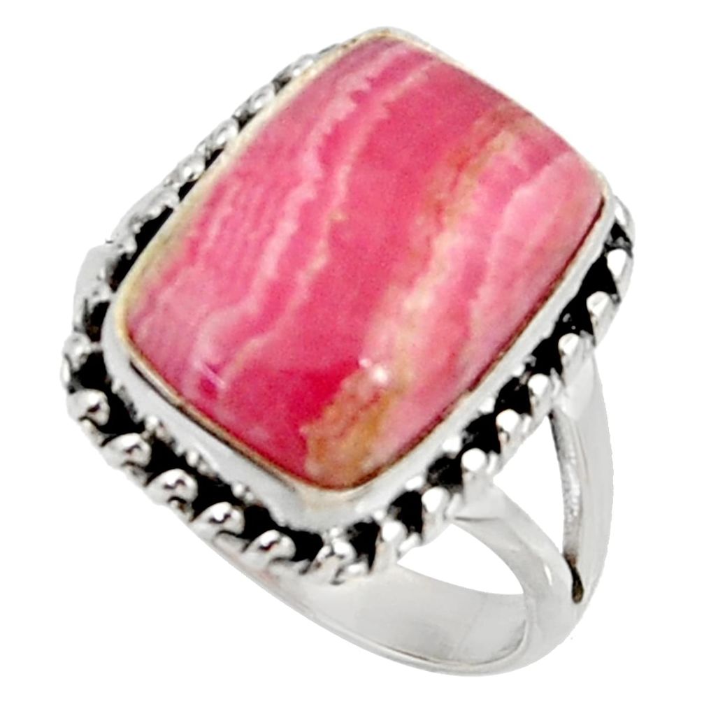 10.02cts natural rhodochrosite inca rose 925 silver solitaire ring size 8 r28012