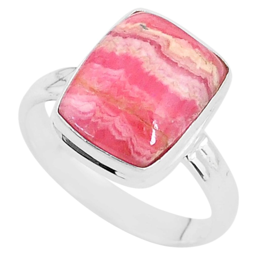 5.52cts natural rhodochrosite inca rose 925 silver solitaire ring size 9.5 t4237