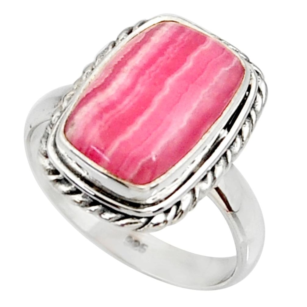 7.07cts natural rhodochrosite inca rose silver solitaire ring size 8.5 r28010