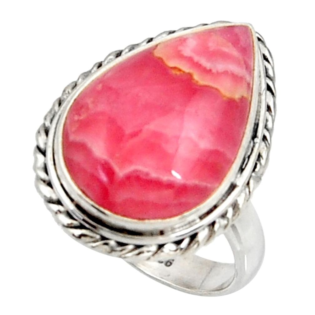 12.83cts natural rhodochrosite inca rose silver solitaire ring size 7.5 r28019