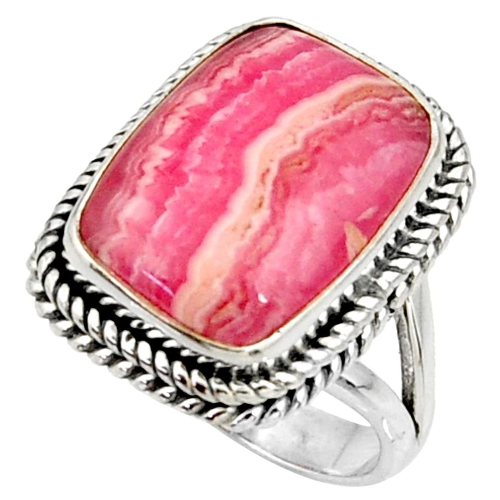 12.30cts natural rhodochrosite inca rose silver solitaire ring size 6.5 r28059