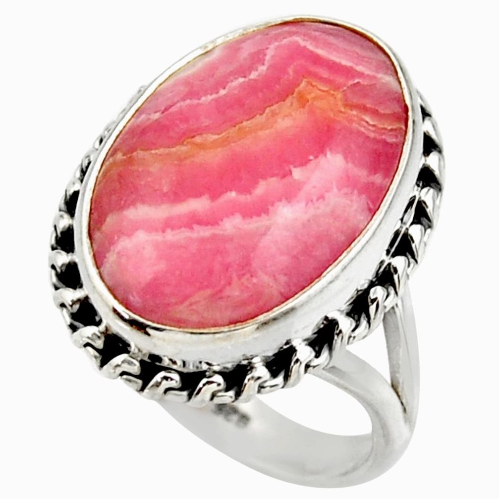 13.79cts natural rhodochrosite inca rose silver solitaire ring size 7.5 r28761