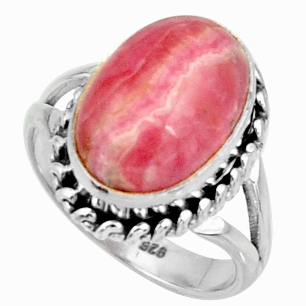 7.07cts natural rhodochrosite inca rose silver solitaire ring size 7 r28056