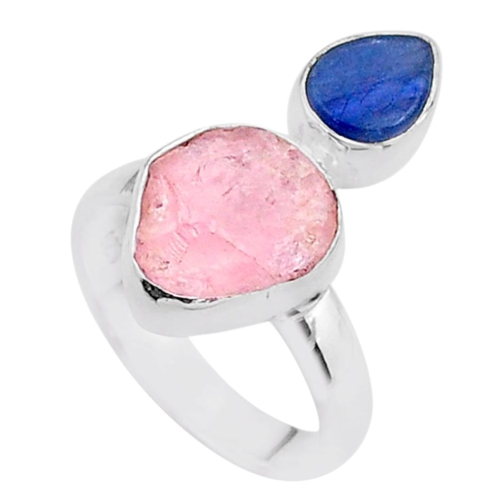 7.67cts natural rose quartz raw fancy kyanite 925 silver ring size 7 t48950