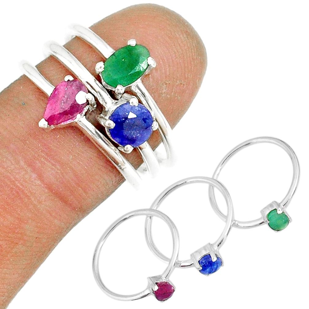 2.97cts natural ruby emerald sapphire 925 silver stackable ring size 7 r79941