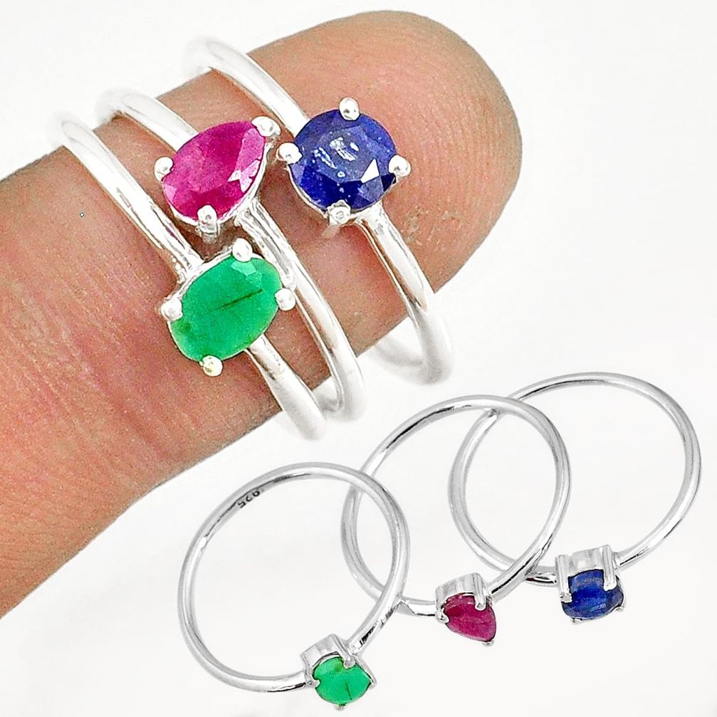 3.14cts natural ruby emerald sapphire 925 silver stackable ring size 7 r79943