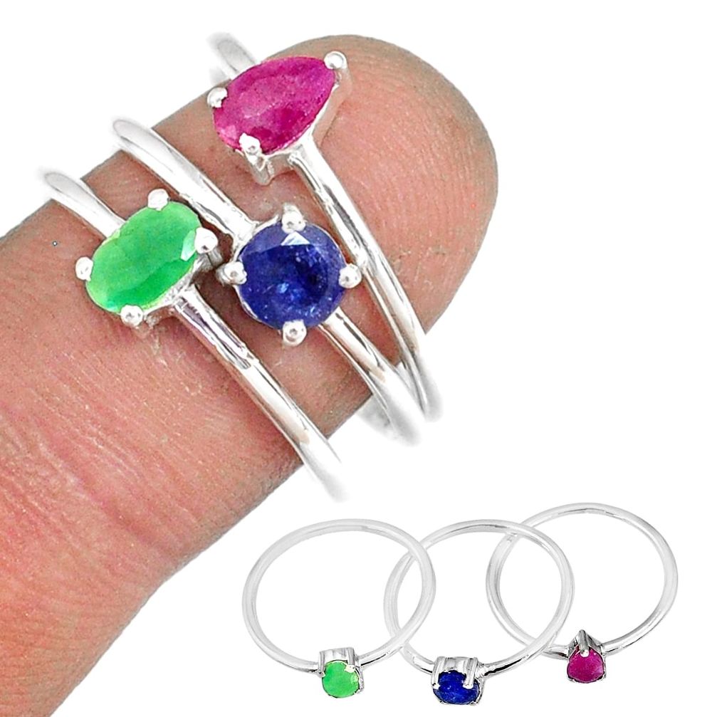 3.14cts natural ruby emerald sapphire 925 silver stackable ring size 7 r79949