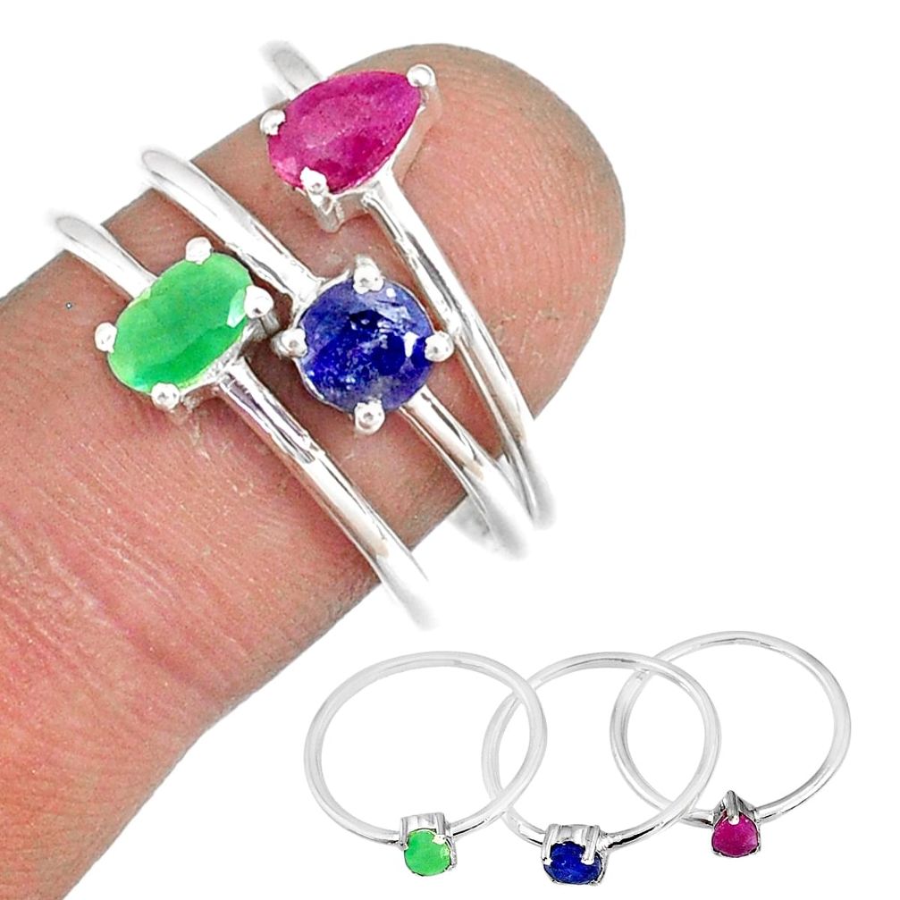 2.98cts natural ruby emerald sapphire 925 silver stackable ring size 7 r79952