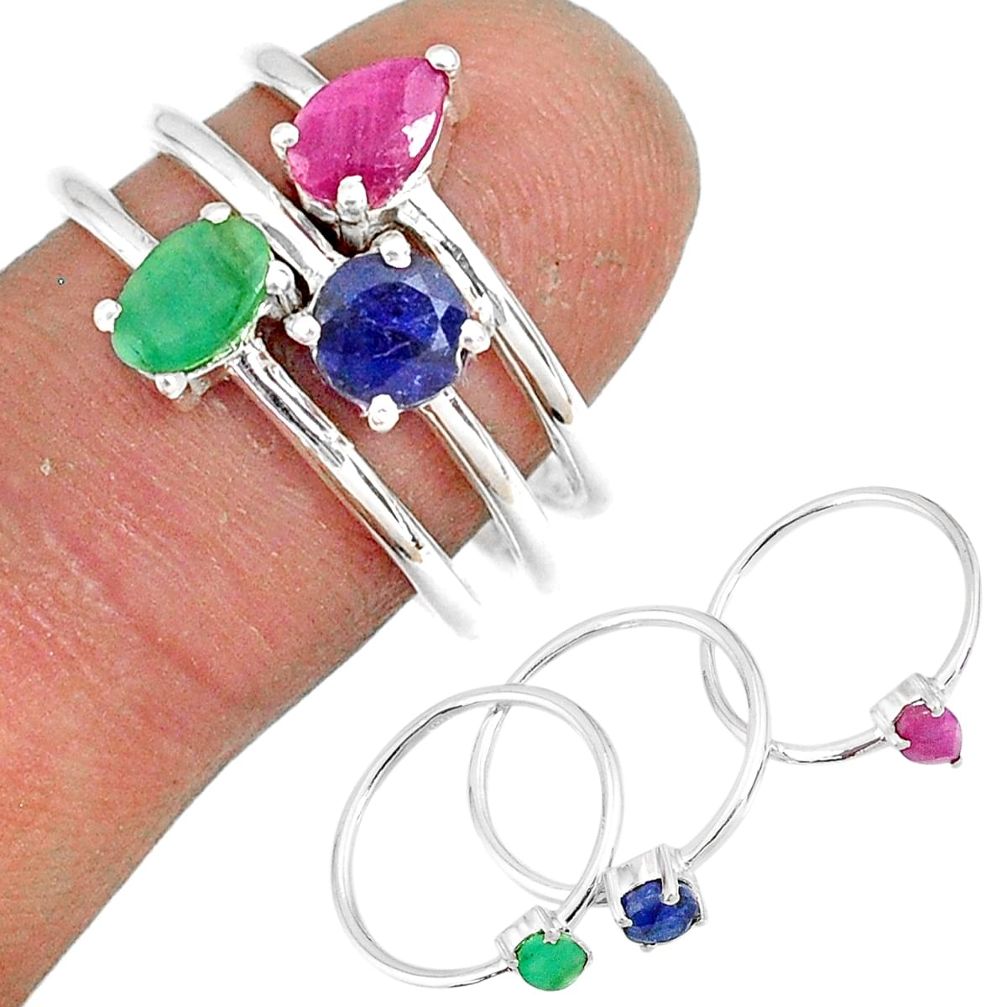 3.28cts natural ruby emerald sapphire 925 sterling silver ring size 7 r79934