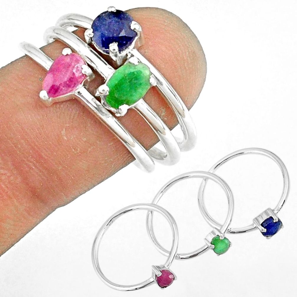 3.42cts natural ruby emerald sapphire 925 sterling silver ring size 8 r79923
