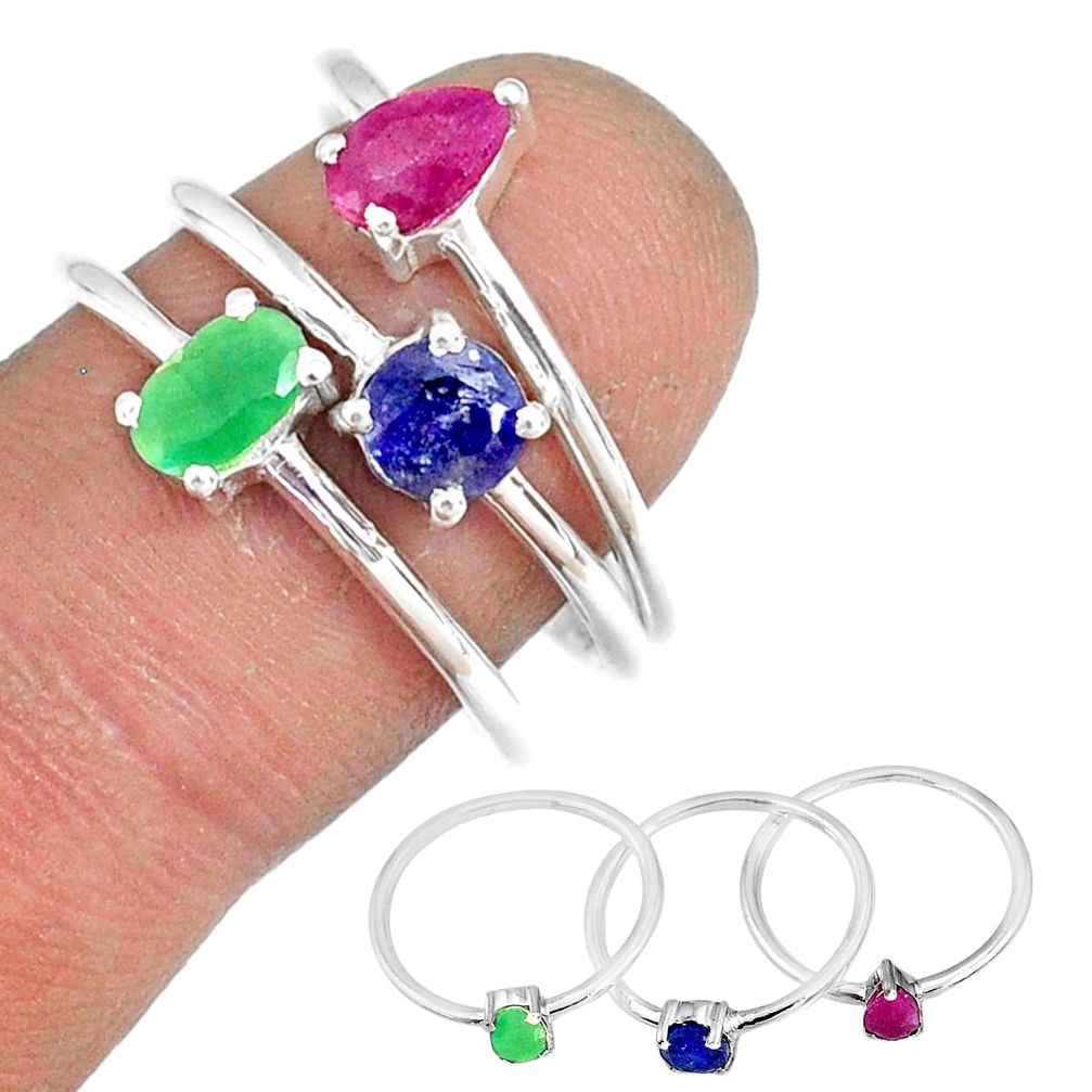3.42cts natural ruby emerald sapphire 925 sterling silver ring size 8 r79936