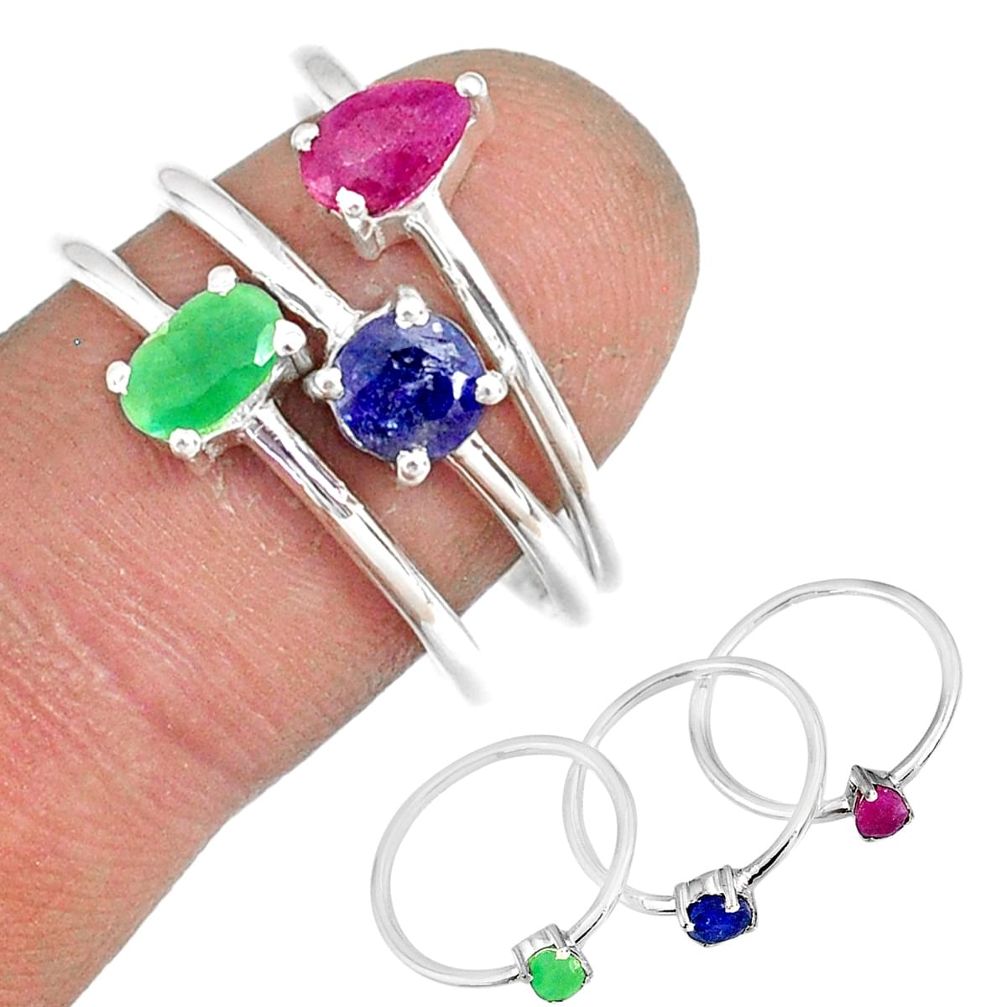 3.41cts natural ruby emerald sapphire 925 sterling silver ring size 8 r79938
