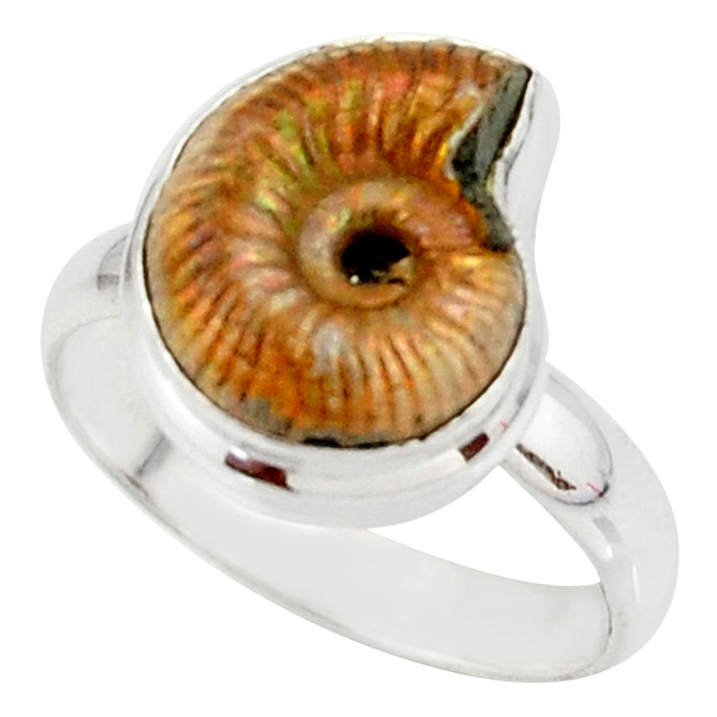 5.84cts natural russian jurassic opal ammonite 925 silver ring size 5.5 r39584