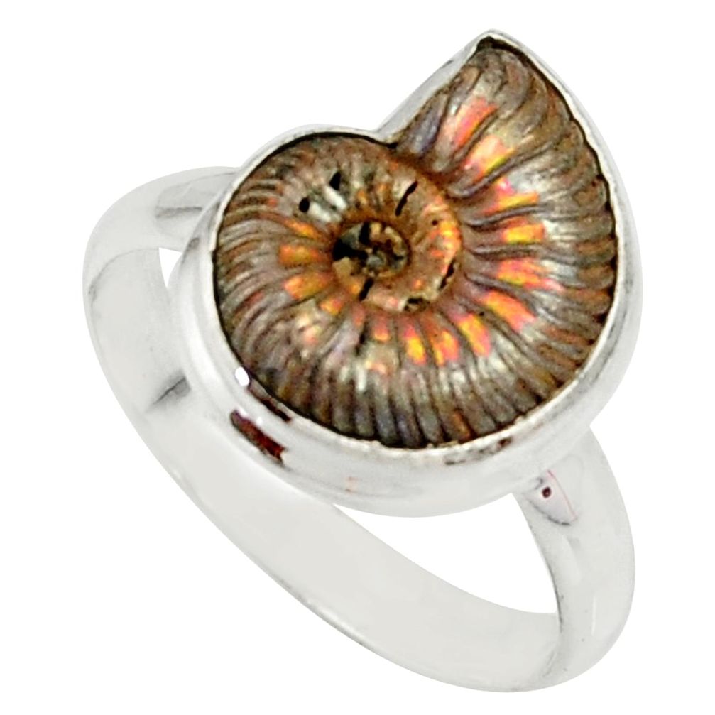 6.36cts natural russian jurassic opal ammonite 925 silver ring size 7.5 r39586