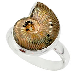 6.54cts natural russian jurassic opal ammonite 925 silver ring size 8.5 r39594