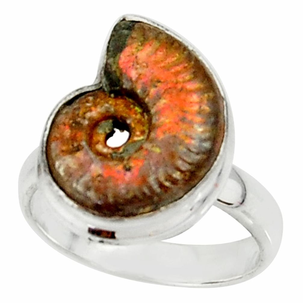 7.30cts natural russian jurassic opal ammonite 925 silver ring size 5.5 r39603
