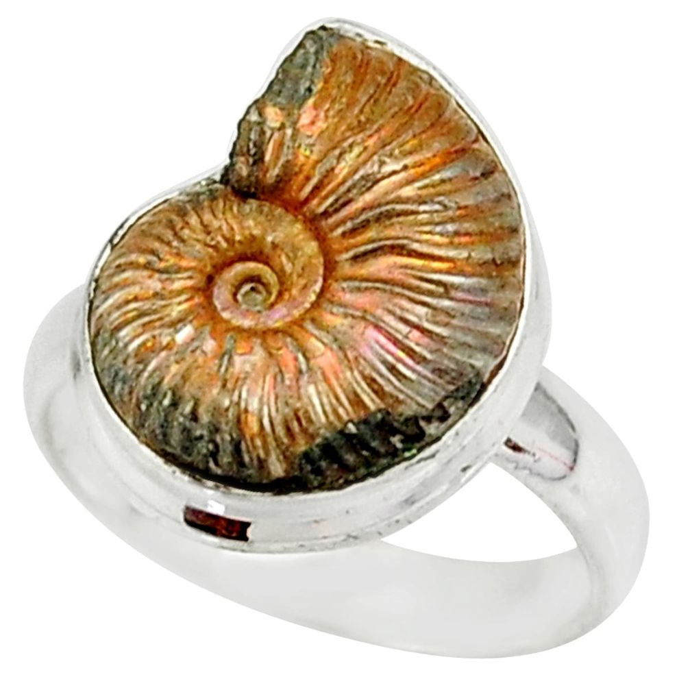 7.12cts natural russian jurassic opal ammonite 925 silver ring size 6.5 r39605