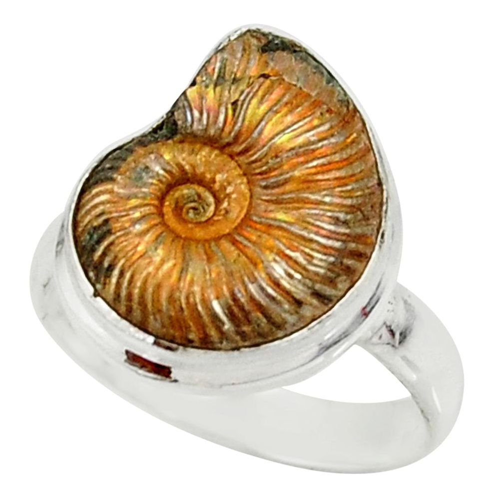 7.89cts natural russian jurassic opal ammonite 925 silver ring size 7.5 r39606